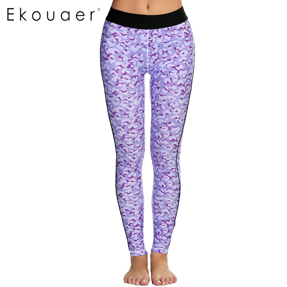 Ekouaer High Elastic Slim Leggins Women Workout Leggings Fashion