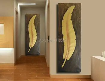 

1 Pcs Retro And Nostalgic Style Tree Leaf Oil Painting Long Feather Canvas Art Modern Corridor Home Decoration Vertical Version