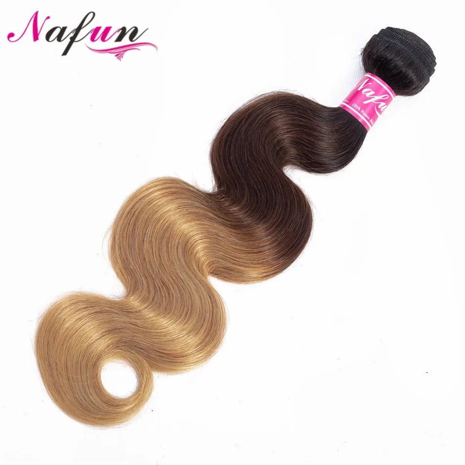 NAFUN эффектом деграде (переход от темного к светлые бразильские пучки волнистых волос 100% предварительно цветной человеческие волосы пучки
