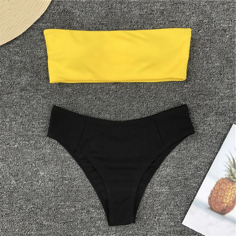 Желтый танкини дерзкий Бикини Низ maillot femme пляжная одежда мягкий синий бикини без бретелек купальный костюм комплект мини микро купальник