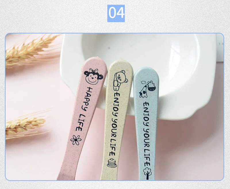 3Pcs Baby Bamboo Food Storage Tableware Kids Plate Spoon Fork Solid Dishes Newborn Children Eco-friendly Dinnerware Set BB5129 (13)