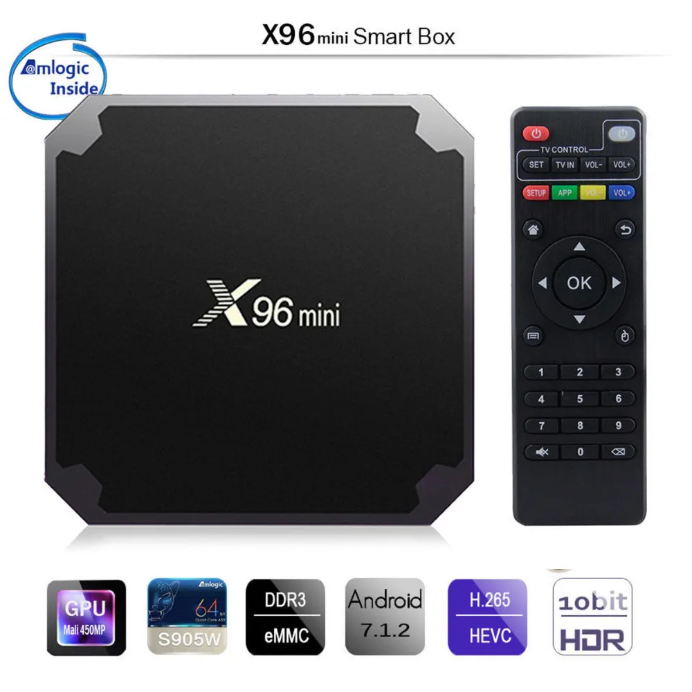 

Android 7.1 H.265 4K UHD Quad Core Smart TV Set Top Box 1GB 8GB S905W 2.4G WiFi Media Player IPTV Internet X96 mini TV Center
