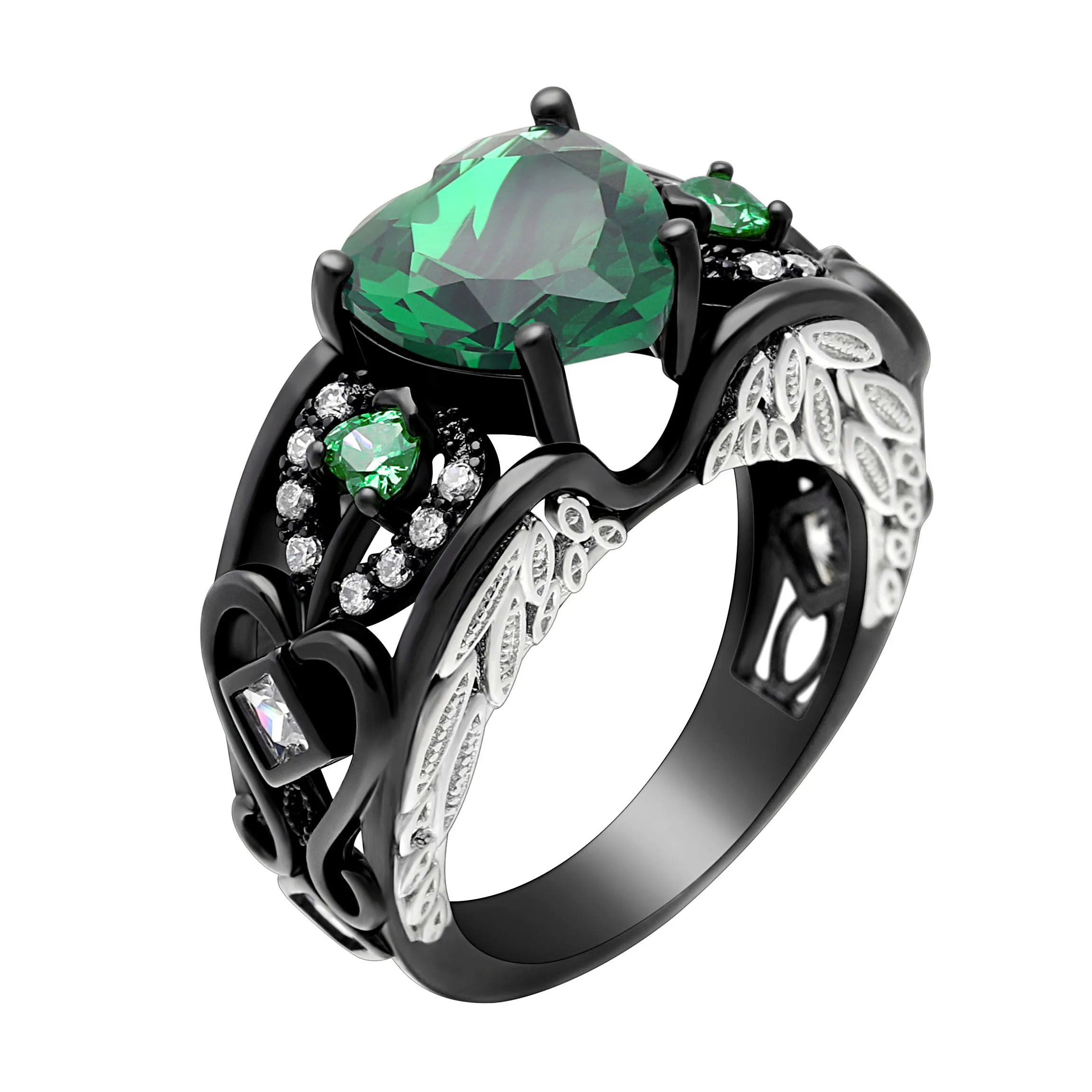 

Female Heart Purple Green Ring Fashion White & Black Gold Filled Jewelry Vintage Wedding Rings For Women Birthday Stone Gifts