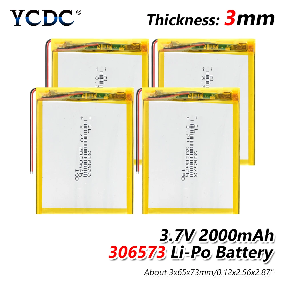 

1/2/4Pcs 306573 2000mAh 3.7V lipo polymer lithium rechargeable battery for MP3 GPS navigator DVD recorder headset e-book camera