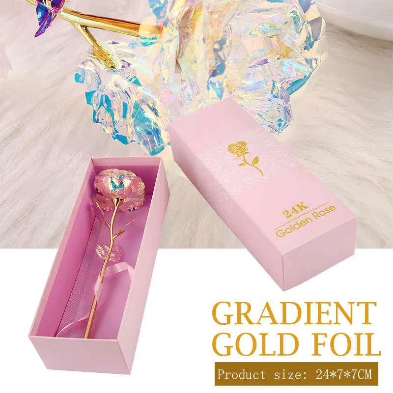 

Eternity Rose Rose Flower Beautiful 24K Gold Foil Flower Rainbow Valentine'S Day Preserved Flower Luminous