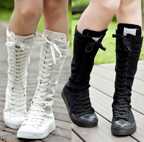 Punk Women's Canvas Knee High Lace up Sneakers