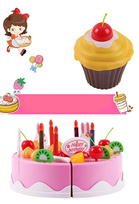 75 шт. DIY ролевые игры фрукты резка торт ко дню рождения кухня игрушечные лошадки набор еда Juguete игрушка розовый синий подарок для обувь д