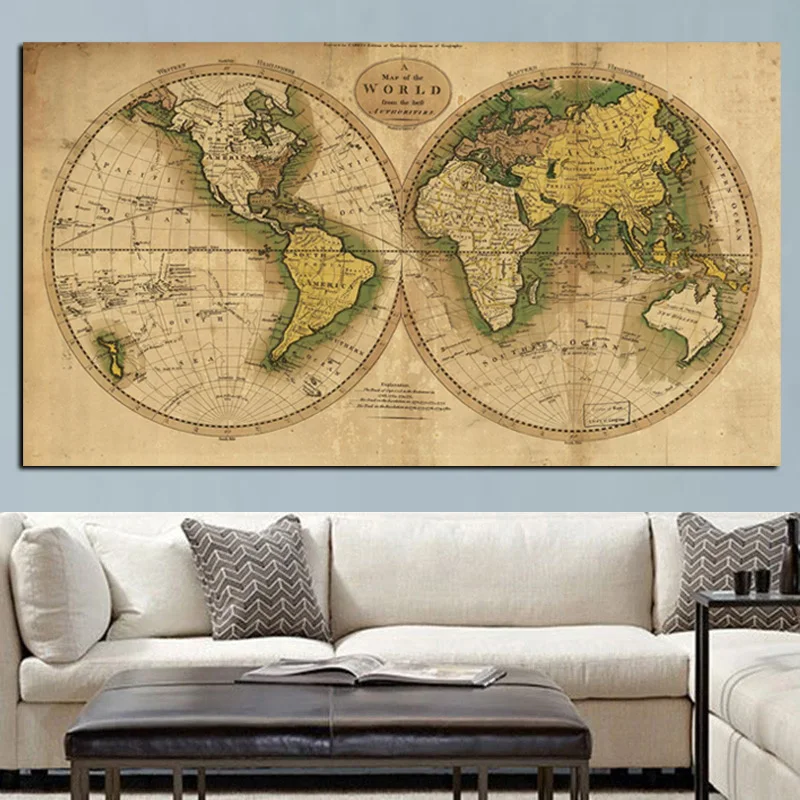 Vintage Earth World Map Canvas Painting Poster Retro Globe Maps Print On Canvas for Office Room Wall Art Picture Cuadros Decor (3)