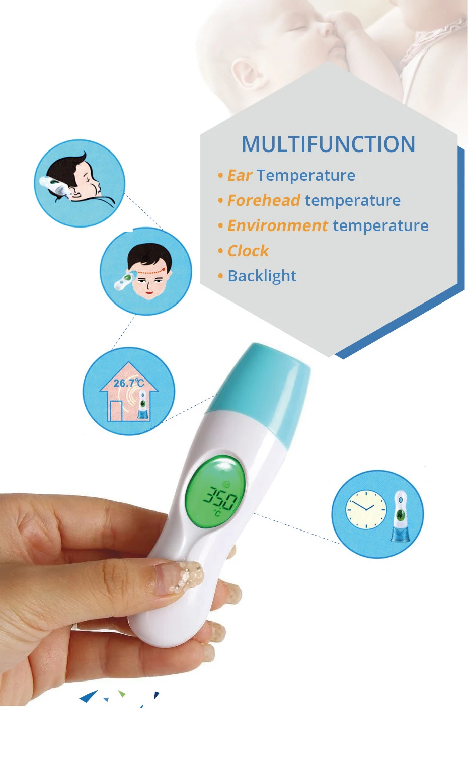 Детский термометр ЖК-цифровой медицинский термометр для здоровья бесконтактный термометр для тела 4 в 1 Многофункциональный инфракрасный термометр