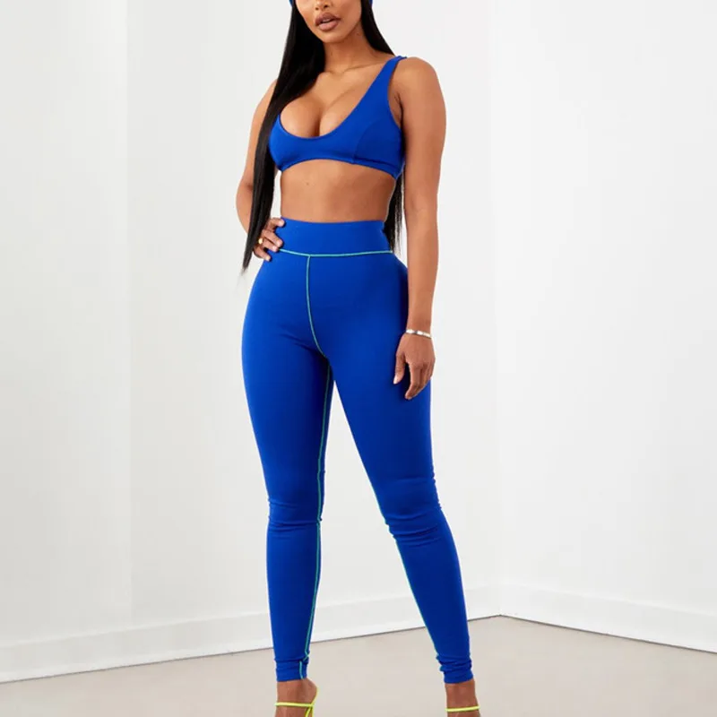 Survetement Femme спортивный костюм женский синий укороченный Топ Леггинсы брюки