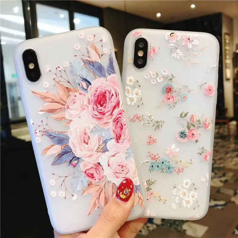 

LOVECOM Embossed Flower Phone Case For iPhone 6 6S 7 8 Plus For Apple X XS Max XR Soft TPU Floral Cover Full Body Shell Coque