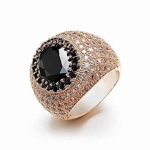 VANAXIN, широкое кольцо, большое, черное, белое, CZ, побрякушки, высокое качество, медные кольца, мужские, Обручальные, женские, классные кольца, ювелирное изделие, розовое золото, коробка - Цвет основного камня: Black Rose