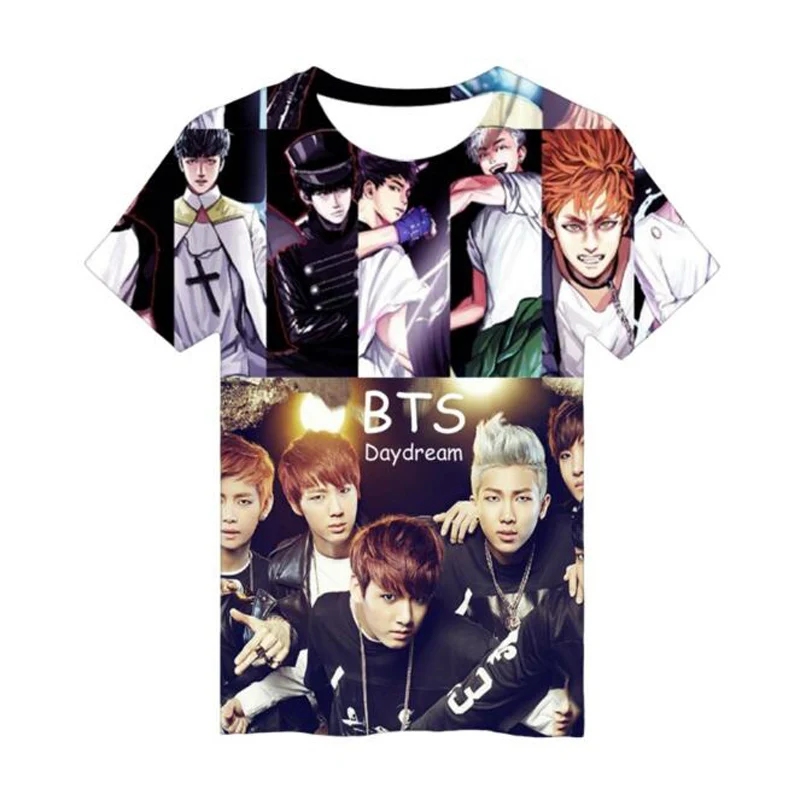 K POP KPOP BTS 3D T Shirt For Women Men Bangtan Boys Cartoon Print Short Sleeve T-Shirt Femme Harajuku Hip Hop Oversized Tshirt