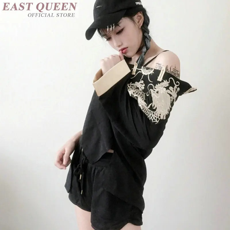 Taditional китайская рубашка женские топы онлайн Китайский магазин рубашка китайская повседневная одежда с принтом черные женские рубашки FF572 A