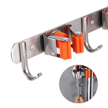 

Newly Broom Mop Holder Sprung Steel Wall Mount 3 Quick Release+4 Hooks Wall Rack Garden Tools Storage VA88