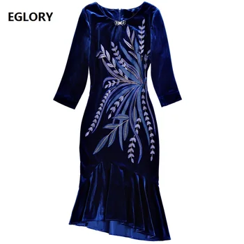 

Top Grade New 2019 Spring Fashion Party Mermaid Dress Women Lurex Embroidery 3/4 Sleeve Bodycon Hip Package Dress Female Clothes