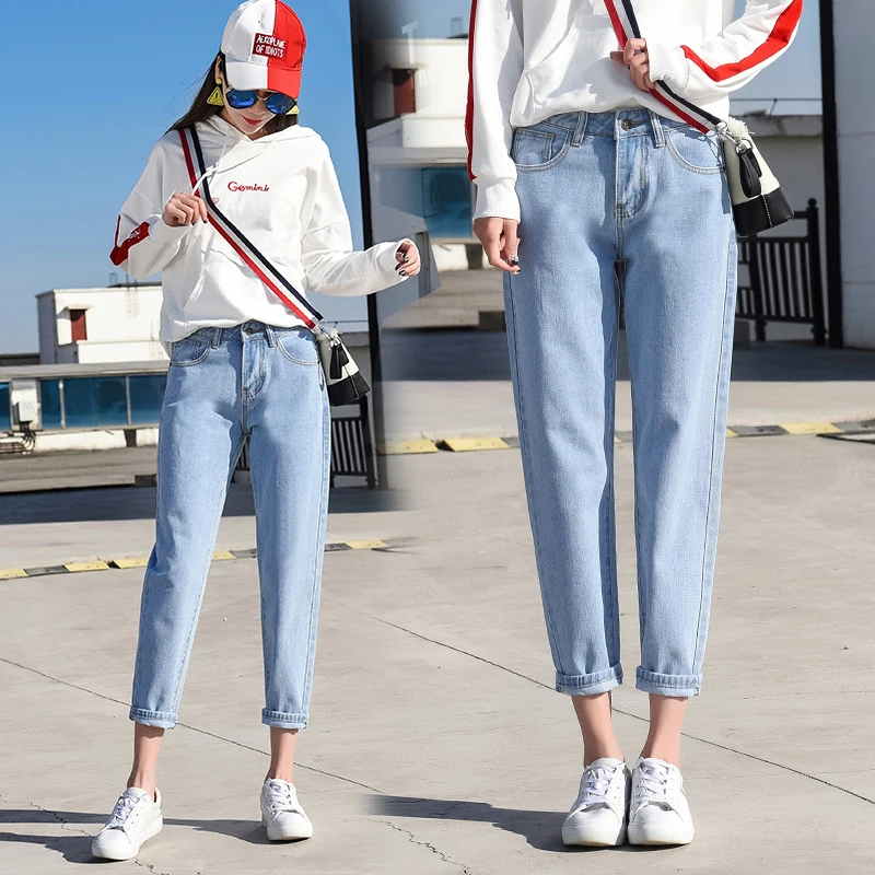 R&H 2019 Women's Pants Loose Mom Jeans High Waist Knee Length Boyfriend Jeans For Women Pants Feminino Mujer