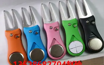 

WholeSale 50pcs/lot Steel Golf Divot Repair Tool Pitch Groove Cleaner Golf Pitchfork Putting Green Fork Golf Training accessory