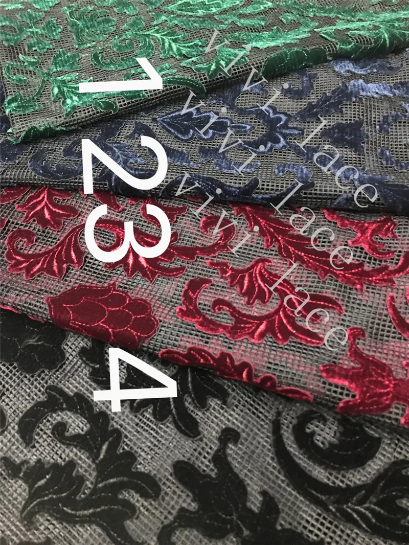

5 yards ss001 # velvet laser flower 4 color option tulle net mesh lace fabric for wedding/ sawing/party dress