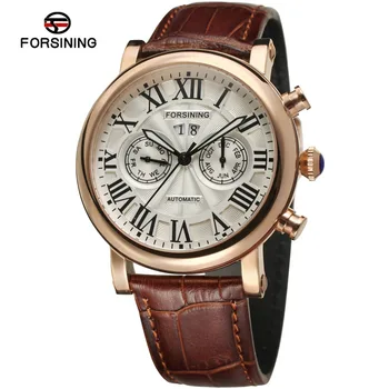 

Forsining Men's Watch Luxury Brand Rose Gold Automatic Movt Brown Genuine Leather Wrist watch Color White FSG9407M3R1