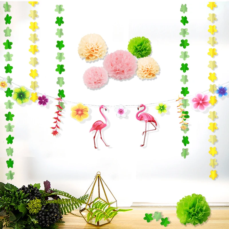 

Summer Tropical Party Decoration Set 8pcs Green Color Flamingo Garlands Cactus Luau Beach Pool Hawaii Theme Party Decoration