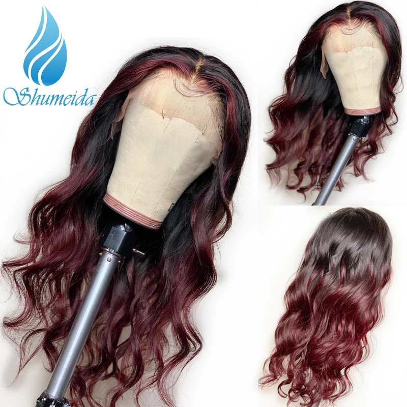 

SHD 1b/#99j Color Lace Front Wigs Pre Plucked Remy Human Hair Body Wave Wigs Brazilian Ombre Color 13*6 Lace Front Wigs