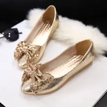 Golden Silver Shoes Woman Shiny Sequins Bright Upper Slip On Knot Ladies Flats Party Fashion Banquent Autumn Womens Flat Shoes