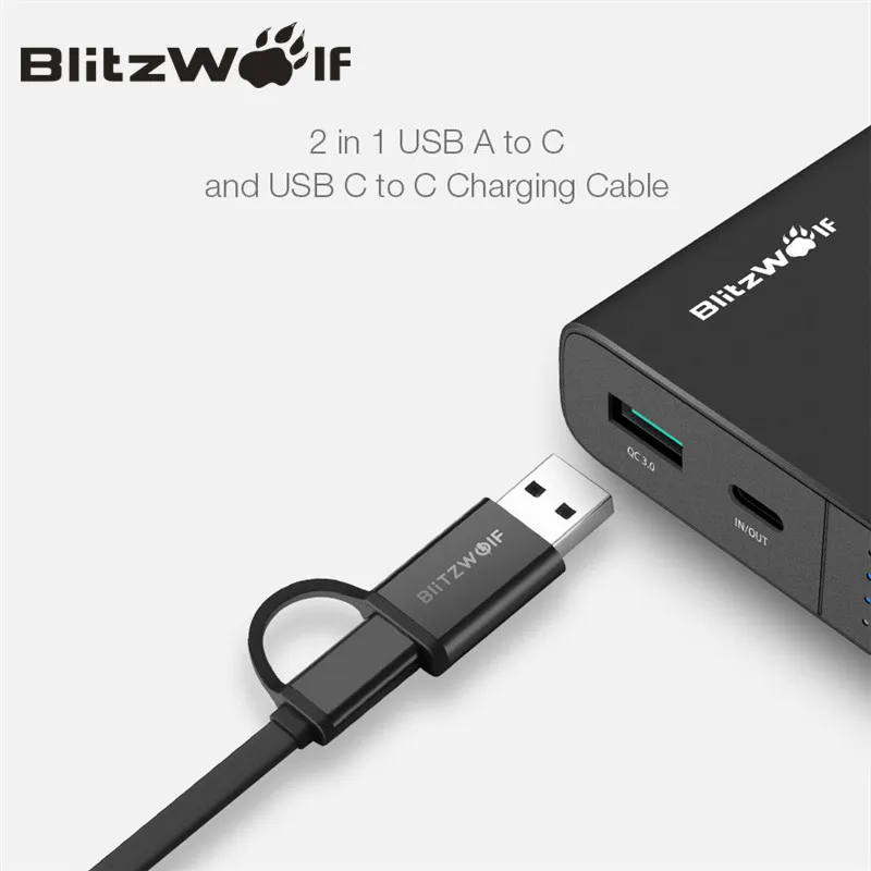 BlitzWolf 10000mAh Power Bank 18W QC3.0 Type-C Powerbank Dual USB Charger External Battery Pack Fast Charging For iPhone X 8 7 6