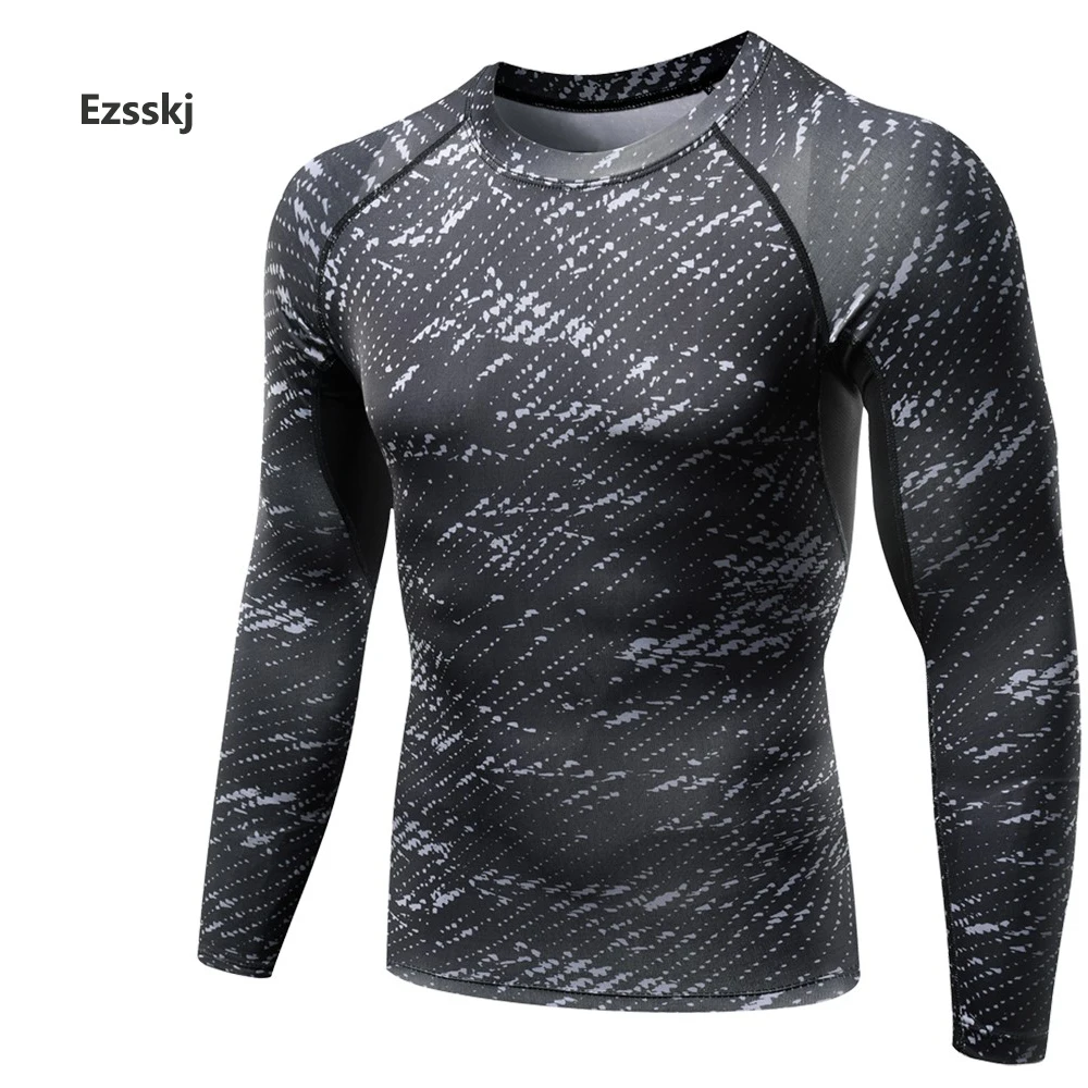 Men Sports Pro Underwear Compression BaseLayer Print Tops Long Sleeve