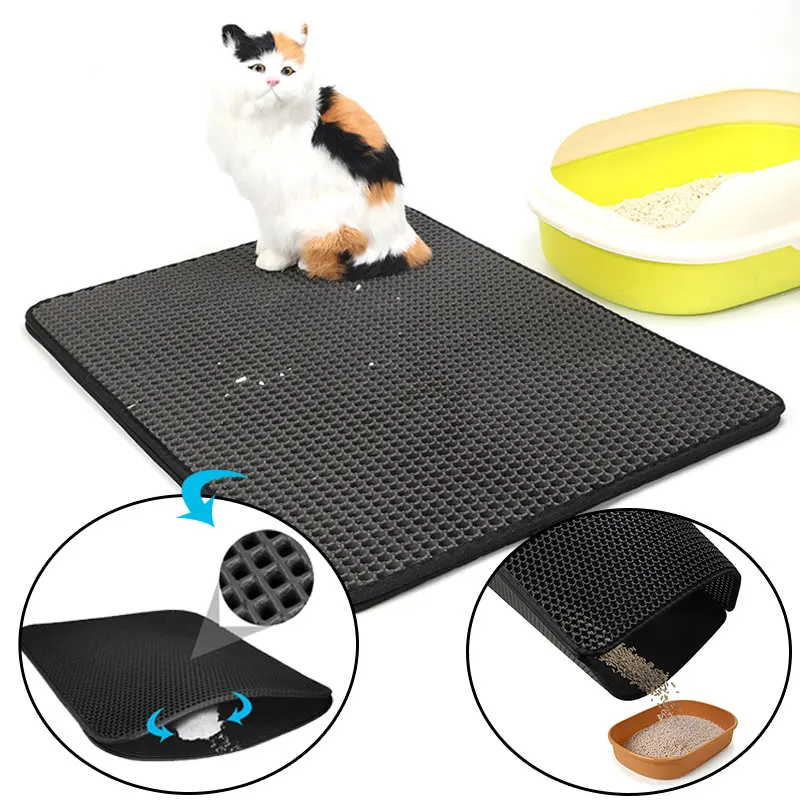 

Waterproof Pet Cat Litter Mat Bottom Non-slip Pad Double Layer EVA Cats Cleaning Mats Mesh Flexible Breathable Comfortable Pads