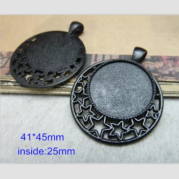 

20 Black Pendant Tray Bezel Settings,41*45mm Fit 25mm Cabochon,Alloy Cameo Base Setting,Perfect for Earring Making