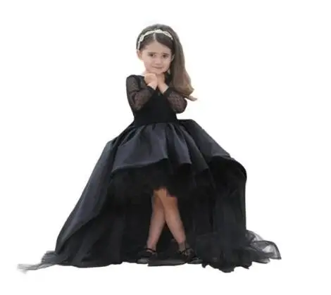 

Girls Pageant Formal Dresses 2018 Long Sleeve Tailing Model catwalk Gauze Gowns Flowers Girls Princess Dress Kids Party Dress