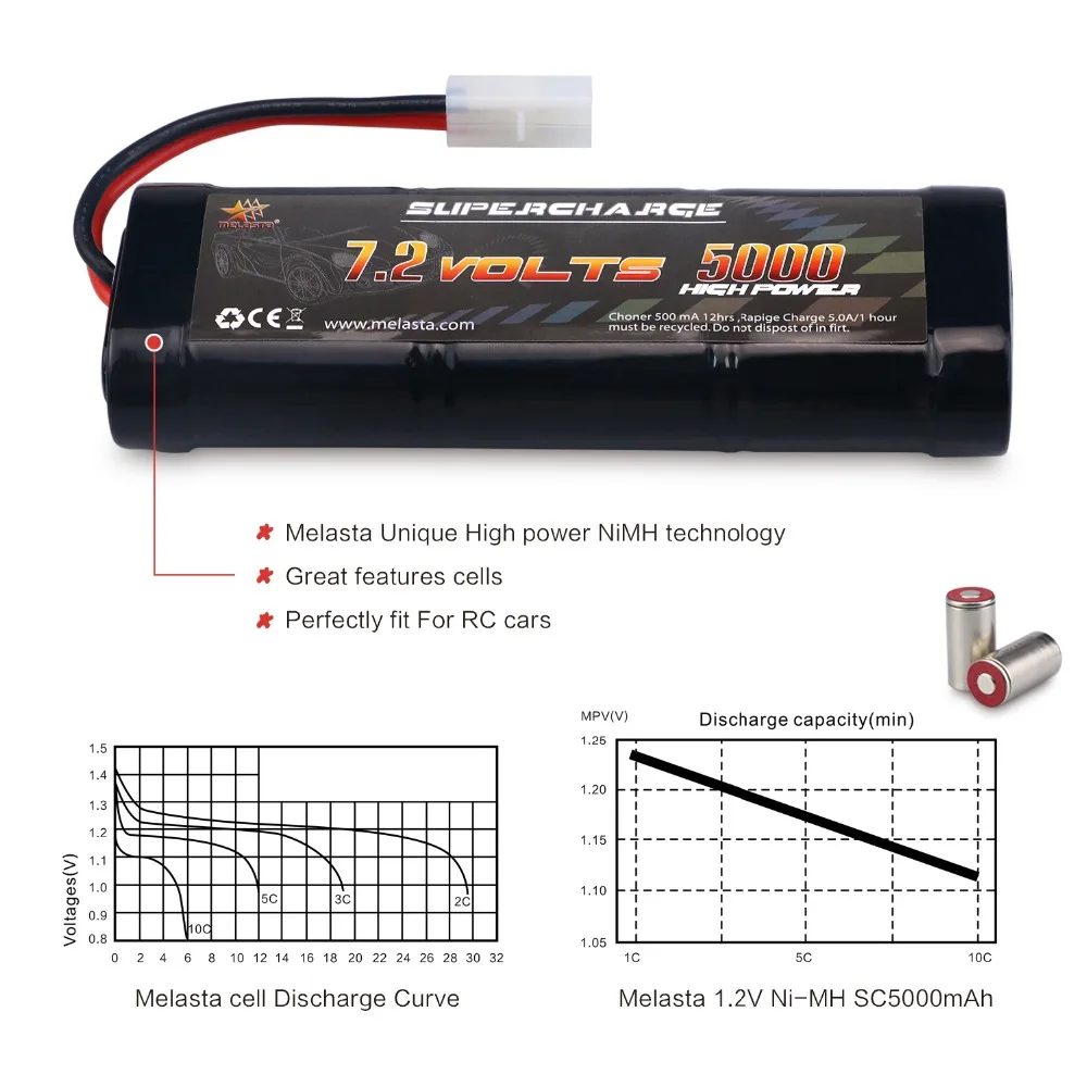 Melasta 7.2 V 5000 mAh نيمه استبدال RC بطارية مع طامية التفريغ موصل ل RC لعب سيارات سباق قارب الطائرات