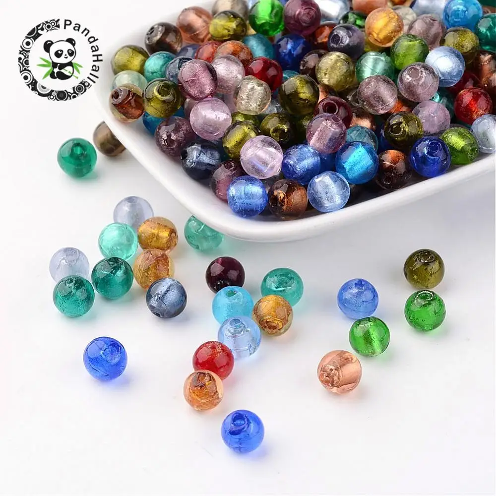 

Handmade Silver Foil Glass Beads, Round, Mixed Color, 8mm, Hole: 2mm