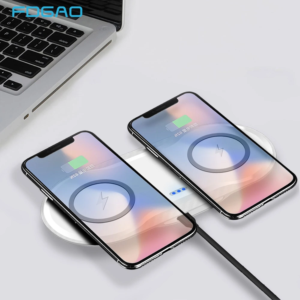 FDGAO 2 в 1 двойное Qi Беспроводное зарядное устройство для iPhone 11 X XS MAX XR 8 Беспроводная зарядная подставка для samsung S8 S9 S10 Note 10 9 8