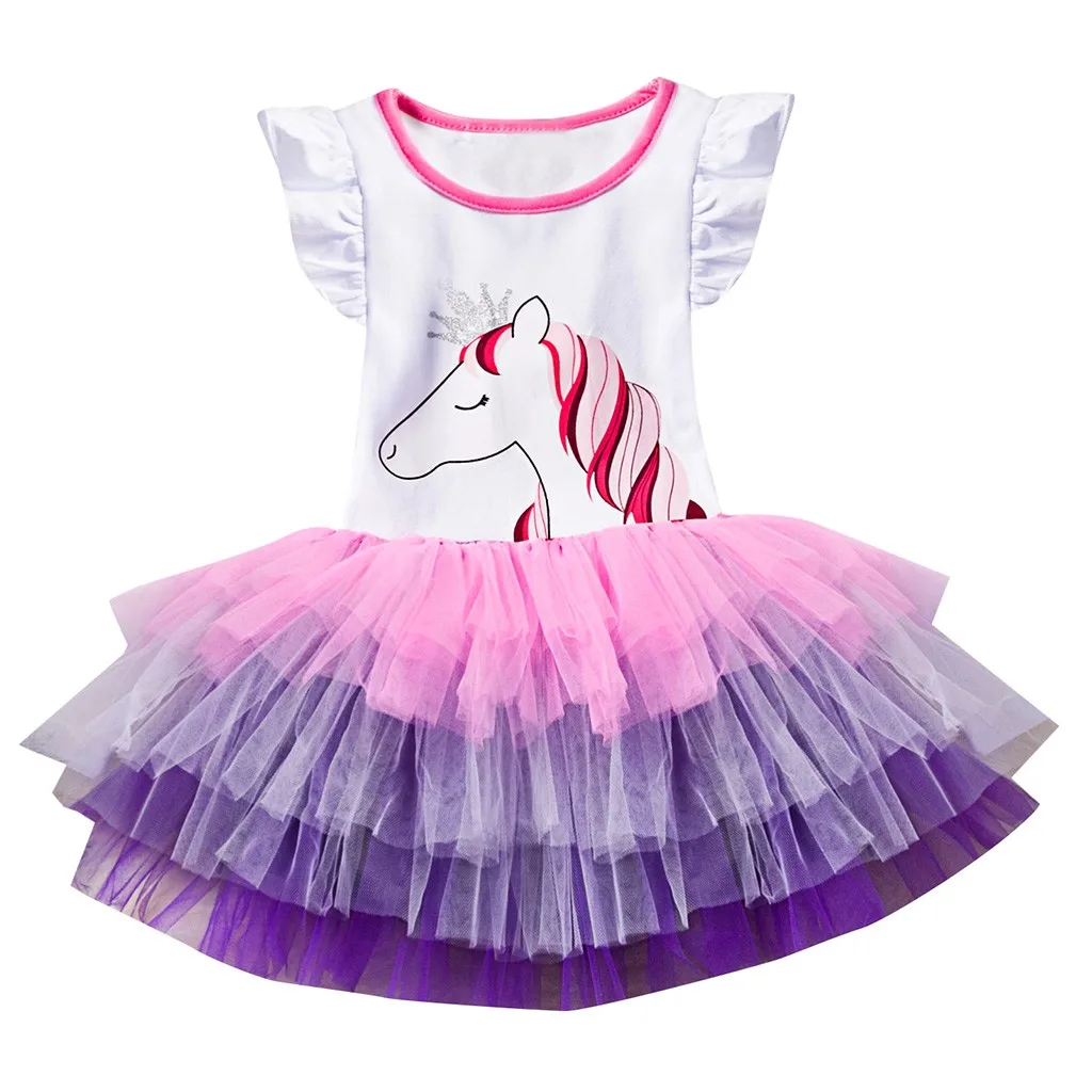 

Children Fly Sleeved Cartoon Animal Gauze Princess Tutu Dress Summer Clothes Infant Cartoon Girls Dresses dropshipping M0308