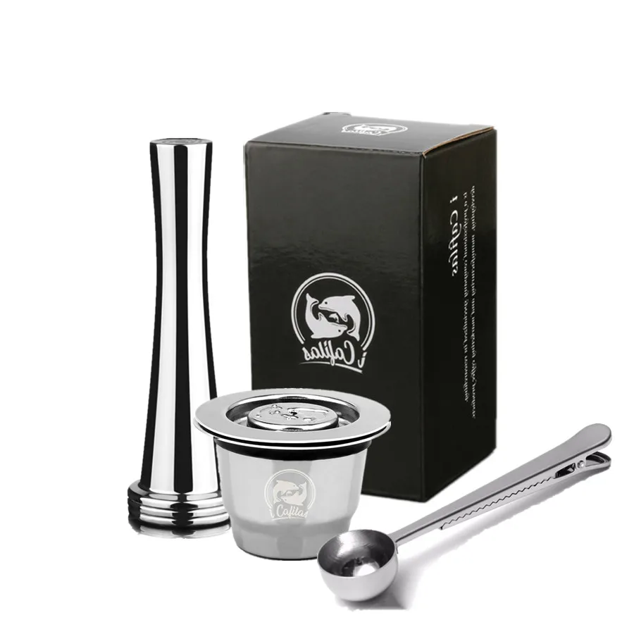 

New Refilable Stainless Steel 2 in 1 Usage Coffee Pods Filter Multifunctional Nespresso Filter Reusable Capsule Press Tamper