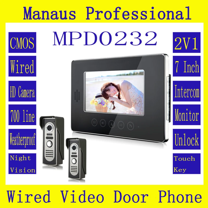 Hot 7 inch Screen Keypad Display Video Intercom System D232b,High Quality Wired Magnetic Lock Two to One Video Doorphone Device