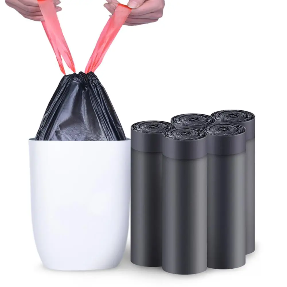 

5 Rolls Automatic Closing Plastic Waste Bin Trash Holder Drawstring Garbage Bag Set
