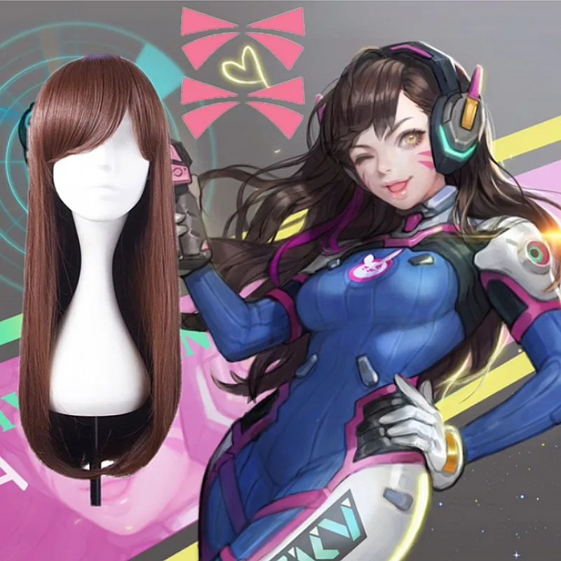 

Game OW DVA Cosplay Costume Brown Wig Free dva Face Tattoo D.va Body Art Tattoos d.va Wigs Sexy Women Love Live Cosplay Hair