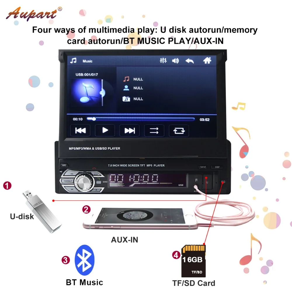 Top Car radio 1 din GPS navigation MP4 MP5 universal multimedia player 1din bluetooth 7 inch HD touch Screen Retractable for 2 din 9