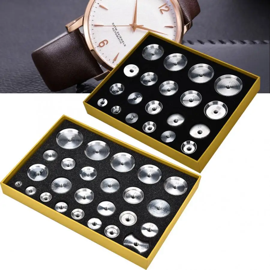 

Pro 20/25pcs Aluminum Rounds Bezel Dies Replacement Watch Back Case Closer Press Dies for Watchmakers Watch Part Repair Tool