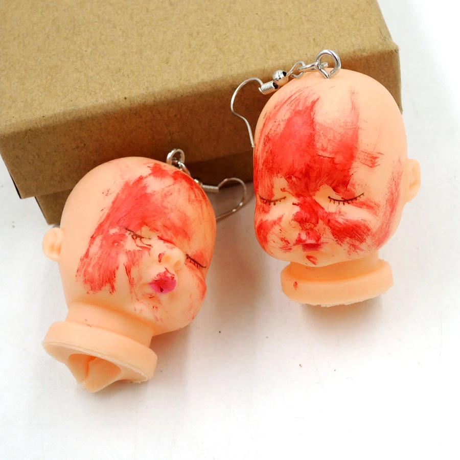 Pendientes Kawaii creepy bloddy baby doll, gancho, lindo corazón dormilón, ER558|Pendientes con forma de gota| - AliExpress