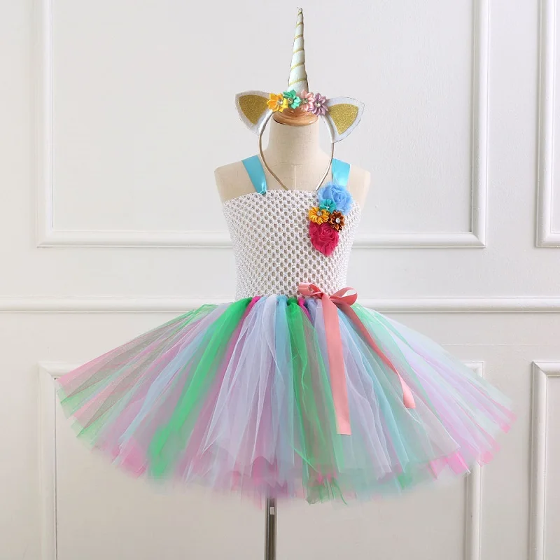 7 стилей; платье-пачка с единорогом и повязкой на голову для девочек; нарядные вечерние платья для девочек; платье принцессы из тюля радужной расцветки; Детский костюм на Хэллоуин - Цвет: HD93269