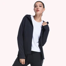 BESGO, спортивная куртка для женщин, с длинным рукавом, свободная, для фитнеса, для улицы, куртка с капюшоном, на молнии, с отверстием для большого пальца, спортивная одежда, хлопковое пальто для тренировок