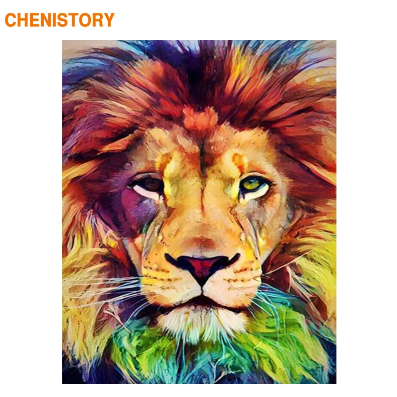 

CHENISTORY Frame 60x75cm Lion Colorful Diy Painting By Numbers Kit Modern Wall Art Picture Handpainted Canvas Painting Wall Gift