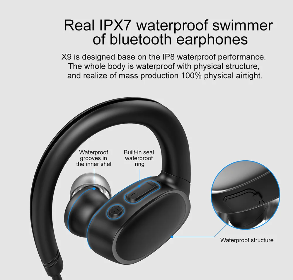 Модная OVEVO X9 Спортивная bluetooth-гарнитура, водонепроницаемые стерео наушники, 8 ГБ, функция MP3, звонки, свободные руки, наушники для плавания