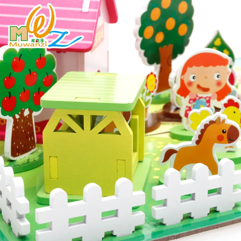 3D головоломки happy farm Системные блоки дети пользуются разведки трехмерной сборки платы мужчины девочка игрушка