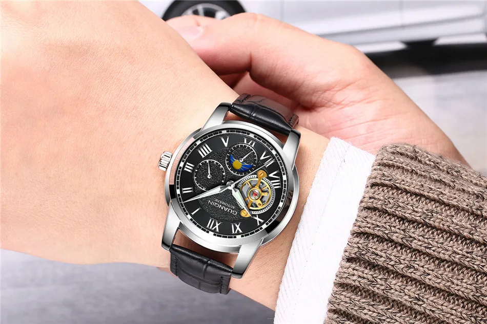 relogio masculino GUANQIN Luxury Brand Tourbillon Automatic Watches Men Military Sport Leather Strap Waterproof Mechanical Watch