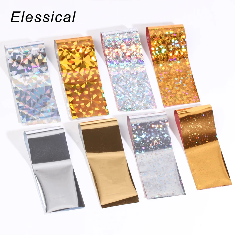 

Elessical 8pcs 20*4cm Holographic transfer Nail foil Sticker Decal Nail art Decorations for Nails Design Manicure Accessories